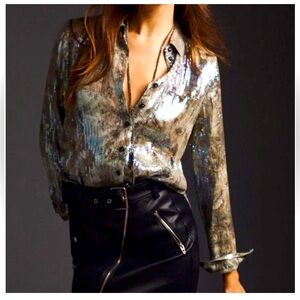 NWT Anthropologie Pilcro Shrunken Sequin Blouse XXS